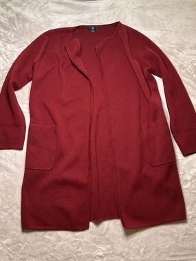 J. CREW Juliette Collarless Sweater Blazer Size S Burgundy Lagenlook Wool Blend
